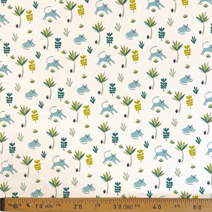 Tissu Coton imprimé animaux feuilles blanc multicolore Tissu Coton imprimé animaux feuilles blanc multicolore
