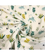 Tissu Coton imprimé animaux feuilles blanc multicolore Tissu Coton imprimé animaux feuilles blanc multicolore
