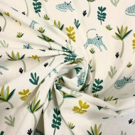 Tissu Coton imprimé animaux feuilles blanc multicolore Tissu Coton imprimé animaux feuilles blanc multicolore