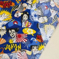 Tissu Coton imprimé Kyoto graphique bleu multicolore Tissu Coton imprimé Kyoto graphique bleu multicolore