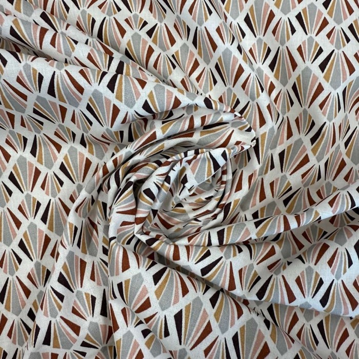 Tissu Coton imprimé Marsala géométrique blanc multicolore Tissu Coton imprimé Marsala géométrique blanc multicolore