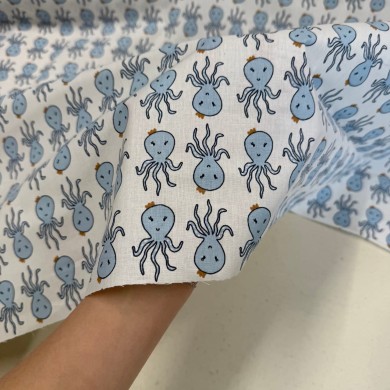 Tissu Coton imprimé Octopus enfant blanc multicolore Tissu Coton imprimé Octopus enfant blanc multicolore