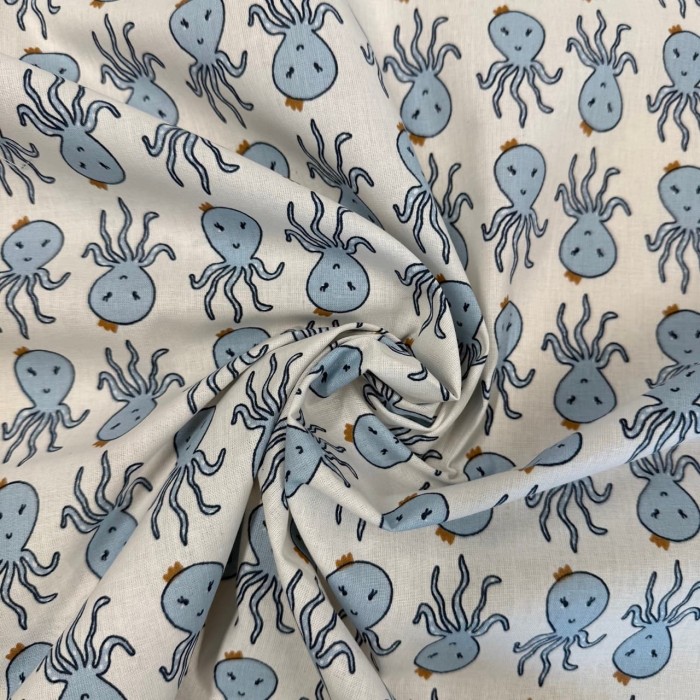 Tissu Coton imprimé Octopus enfant blanc multicolore Tissu Coton imprimé Octopus enfant blanc multicolore