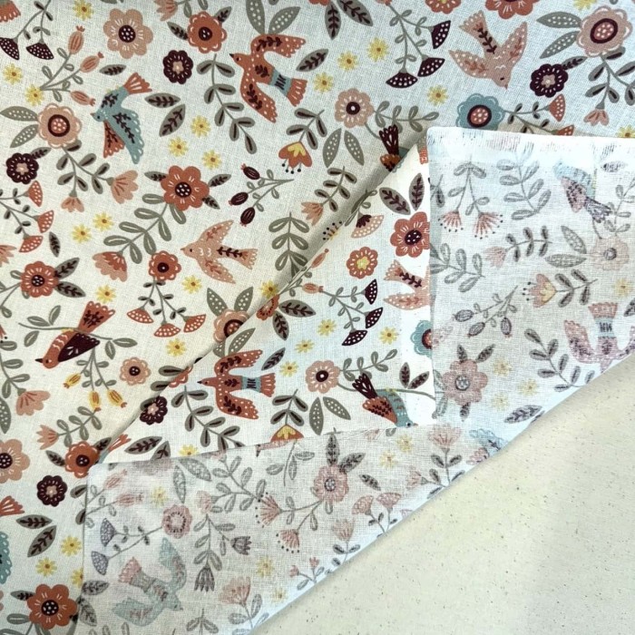 Tissu Coton imprimé Bohème plante oiseau multicolore Tissu Coton imprimé Bohème plante oiseau multicolore