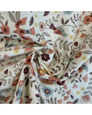 Tissu Coton imprimé Bohème plante oiseau multicolore Tissu Coton imprimé Bohème plante oiseau multicolore