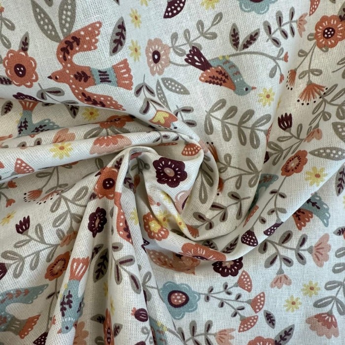 Tissu Coton imprimé Bohème plante oiseau multicolore Tissu Coton imprimé Bohème plante oiseau multicolore
