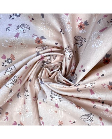 Tissu Coton imprimé Mazyka fée enfant abricot multicolore