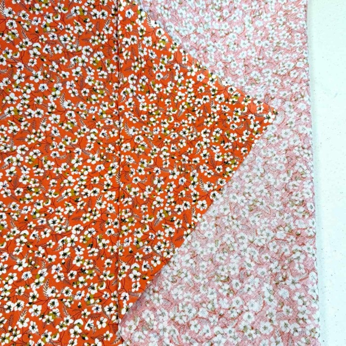 Tissu Coton imprimé Miyu fleur orange multicolore Tissu Coton imprimé Miyu fleur orange multicolore