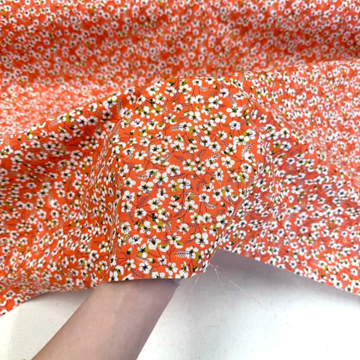 Tissu Coton imprimé Miyu fleur orange multicolore Tissu Coton imprimé Miyu fleur orange multicolore