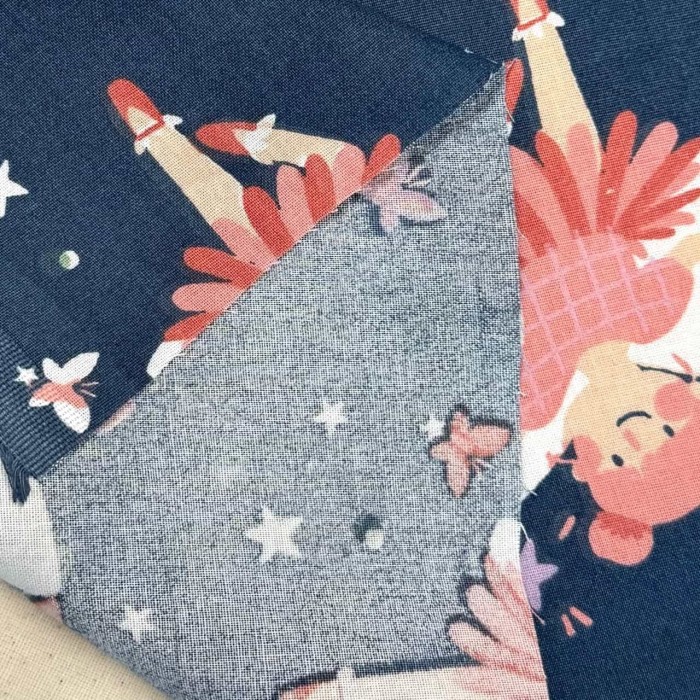 Tissu Coton imprimé Mélusine fée enfant bleu multicolore Tissu Coton imprimé Mélusine fée enfant bleu multicolore