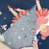 Tissu Coton imprimé Mélusine fée enfant bleu multicolore Tissu Coton imprimé Mélusine fée enfant bleu multicolore