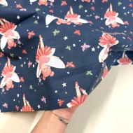 Tissu Coton imprimé Mélusine fée enfant bleu multicolore Tissu Coton imprimé Mélusine fée enfant bleu multicolore