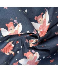 Tissu Coton imprimé Mélusine fée enfant bleu multicolore Tissu Coton imprimé Mélusine fée enfant bleu multicolore