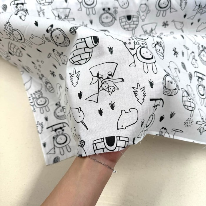 Tissu Coton imprimé Icycolo animal enfant blanc noir Tissu Coton imprimé Icycolo animal enfant blanc noir
