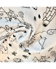 Tissu Coton imprimé Icycolo animal enfant blanc noir Tissu Coton imprimé Icycolo animal enfant blanc noir