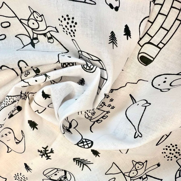 Tissu Coton imprimé Icycolo animal enfant blanc noir Tissu Coton imprimé Icycolo animal enfant blanc noir