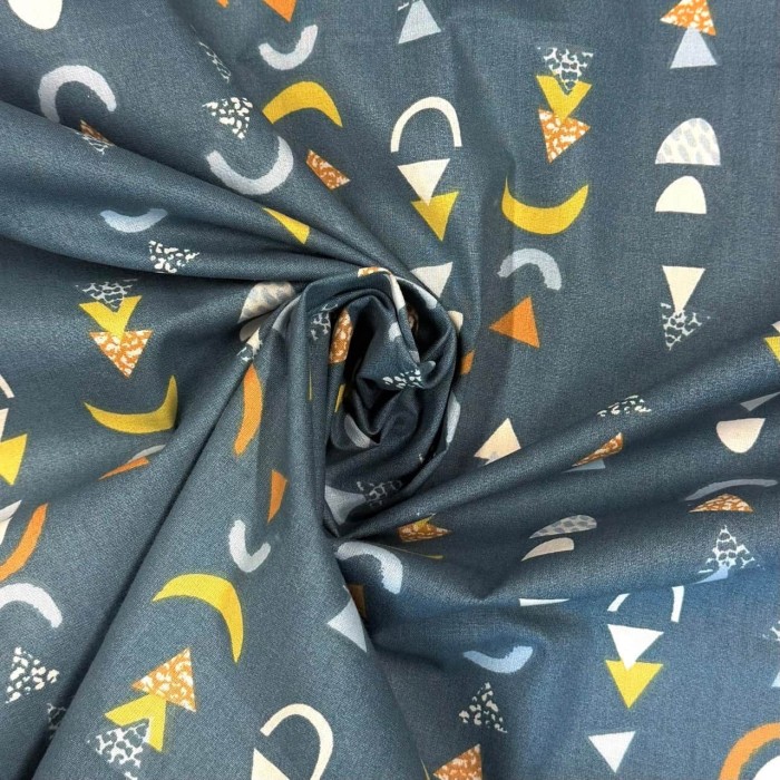 Tissu Coton imprimé Nozbi géométrique bleu multicolore Tissu Coton imprimé Nozbi géométrique bleu multicolore