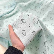 Tissu Double Gaze nuage enfant vert d'eau Tissu Double Gaze nuage enfant vert d'eau