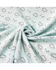 Tissu Double Gaze nuage enfant vert d'eau