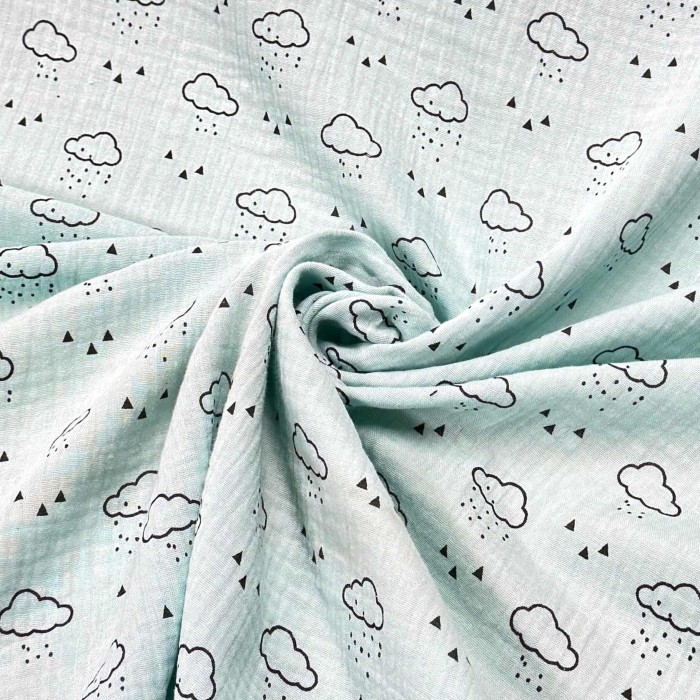 Tissu Double Gaze nuage enfant vert d'eau Tissu Double Gaze nuage enfant vert d'eau