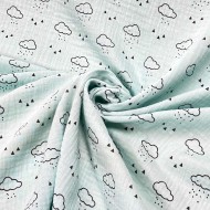 Tissu Double Gaze nuage enfant vert d'eau Tissu Double Gaze nuage enfant vert d'eau
