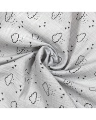 Tissu Double Gaze nuage enfant gris