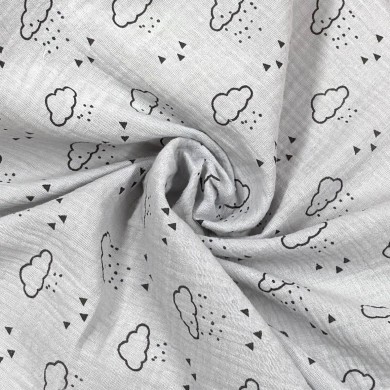 Tissu Double Gaze nuage enfant gris