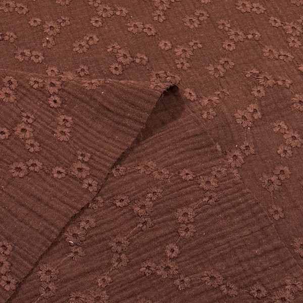 Tissu Double Gaze brodé Esmée fleur marron Tissu Double Gaze brodé Esmée fleur marron