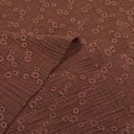 Tissu Double Gaze brodé Esmée fleur marron Tissu Double Gaze brodé Esmée fleur marron