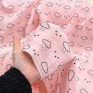 Tissu Double Gaze coton enfant nuage rose Tissu Double Gaze coton enfant nuage rose