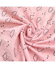 Tissu Double Gaze coton enfant nuage rose