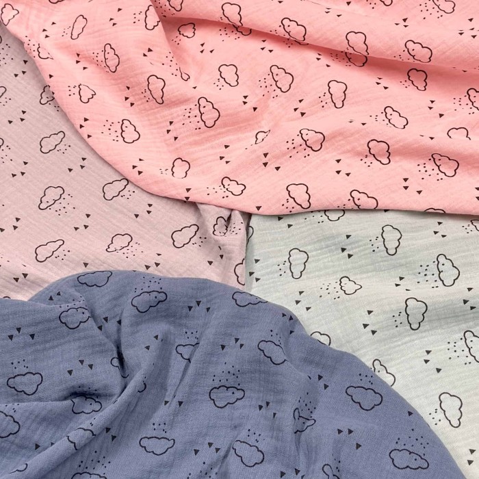 Tissu Double Gaze coton enfant nuage rose Tissu Double Gaze coton enfant nuage rose
