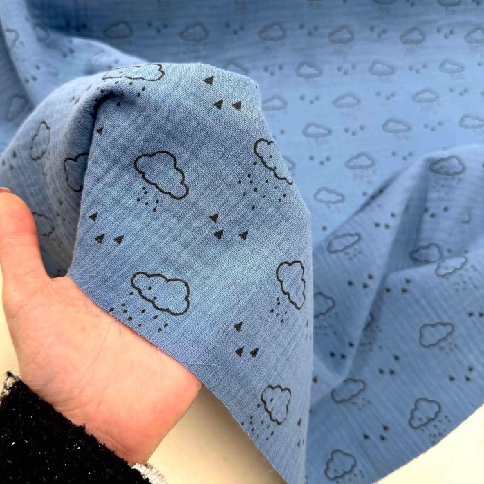 Tissu Double Gaze nuage enfant bleu foncé