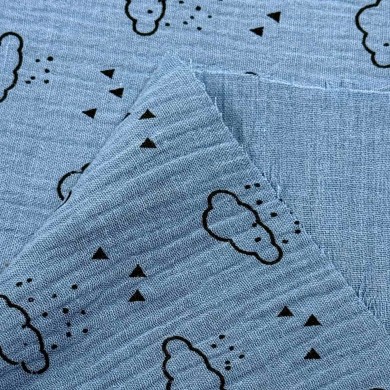 Tissu Double Gaze nuage enfant bleu foncé Tissu Double Gaze nuage enfant bleu foncé