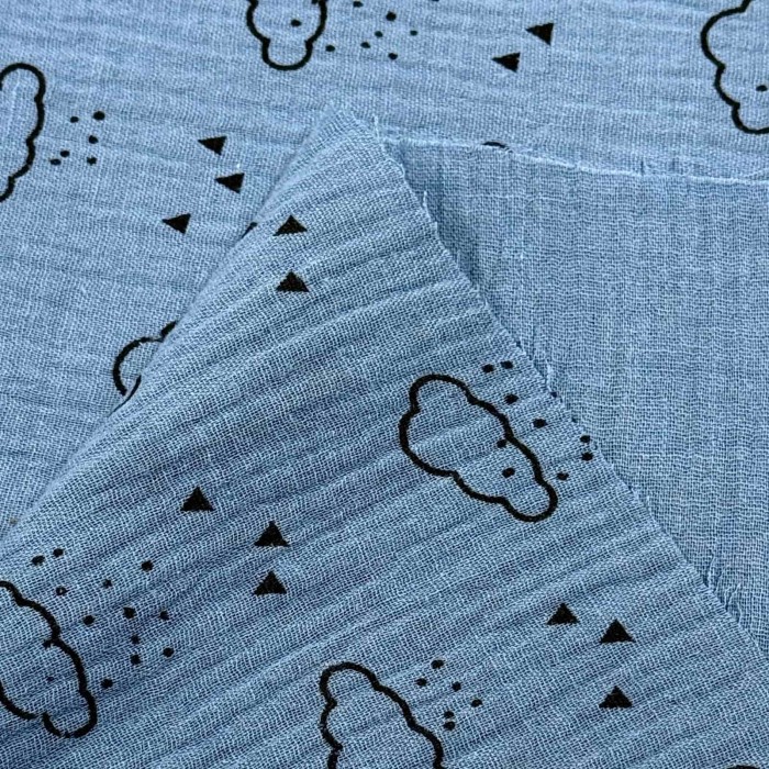 Tissu Double Gaze nuage enfant bleu foncé