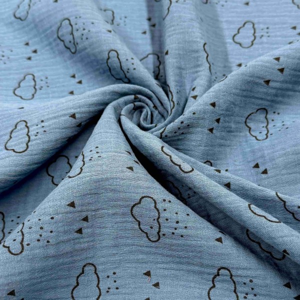 Tissu Double Gaze nuage enfant bleu foncé Tissu Double Gaze nuage enfant bleu foncé
