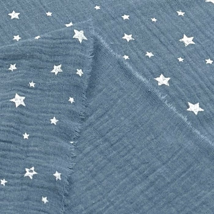 Tissu Double Gaze étoile enfant bleu