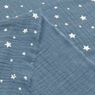 Tissu Double Gaze étoile enfant bleu