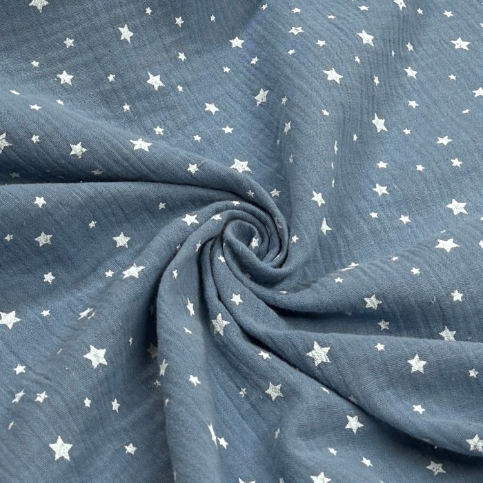 Tissu Double Gaze étoile enfant bleu
