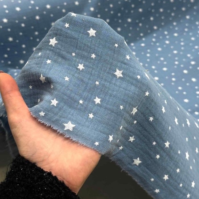 Tissu Double Gaze étoile enfant bleu