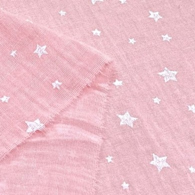 Tissu Double Gaze coton étoile enfant rose
