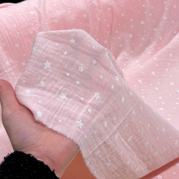 Tissu Double Gaze coton étoile enfant rose Tissu Double Gaze coton étoile enfant rose