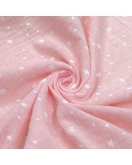 Tissu Double Gaze coton étoile enfant rose
