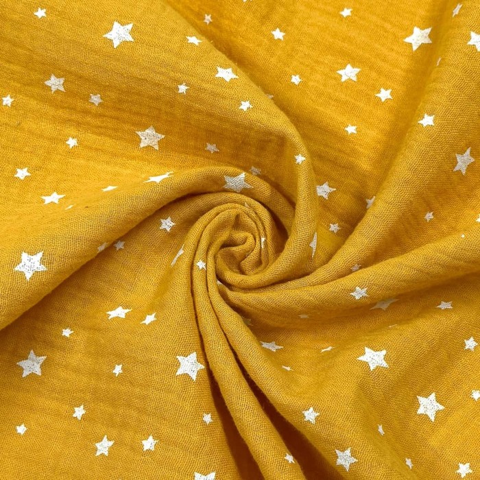 Tissu Double Gaze étoile enfant jaune Tissu Double Gaze étoile enfant jaune
