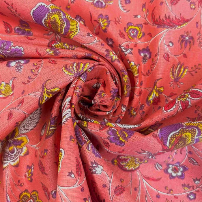 Tissu Coton imprimé Holicorail fleur corail Tissu Coton imprimé Holicorail fleur corail