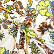 Tissu jersey viscose nature fleur rose multicolore