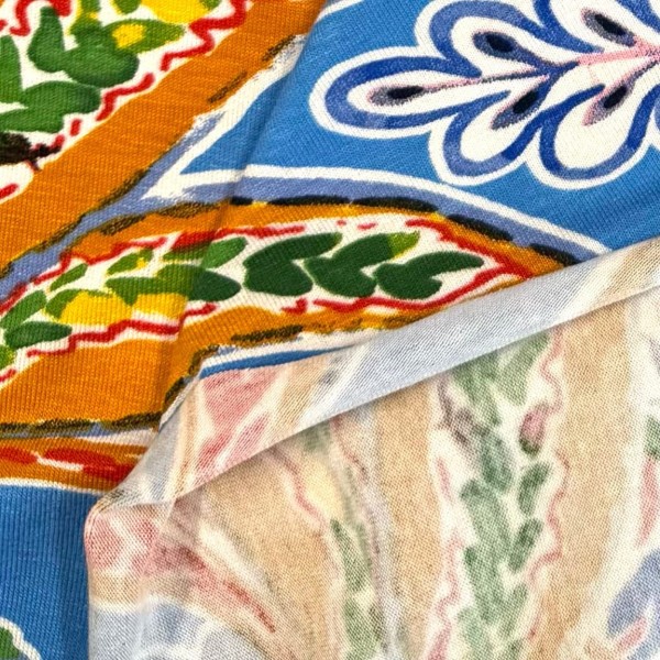 Tissu jersey viscose fleur paisley bleu multicolore Tissu jersey viscose fleur paisley bleu multicolore