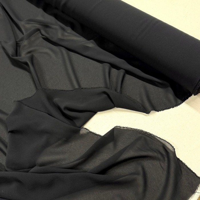 Tissu crêpe de soie 100% noir  - Tissu haute couture Français Tissu crêpe de soie 100% noir  - Tissu haute couture Français