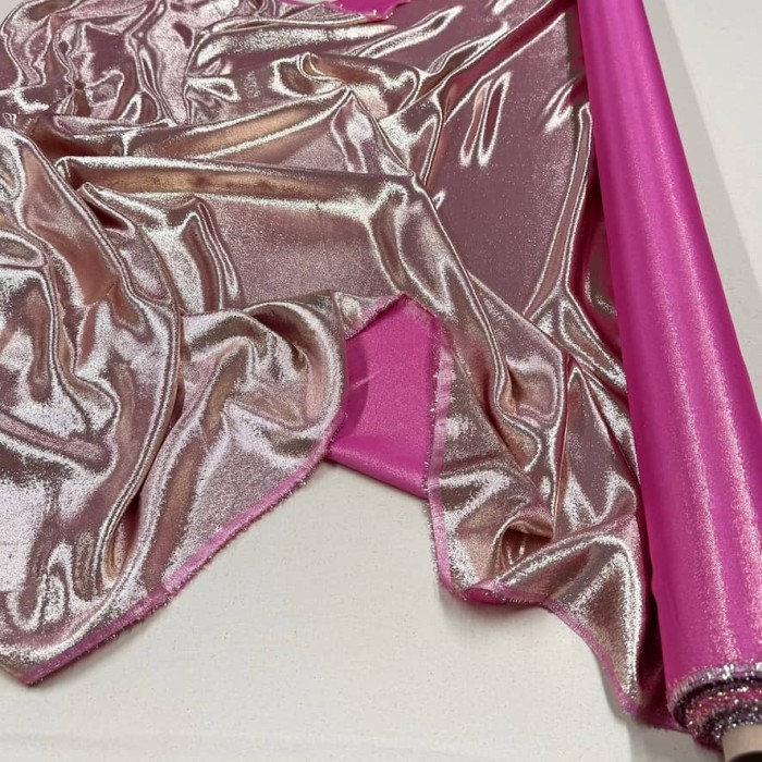 Tissu soie polyester lurex rose gold - Tissu haute couture Français