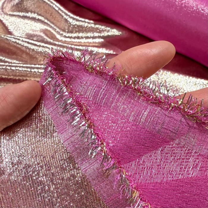 Tissu soie polyester lurex rose gold - Tissu haute couture Français